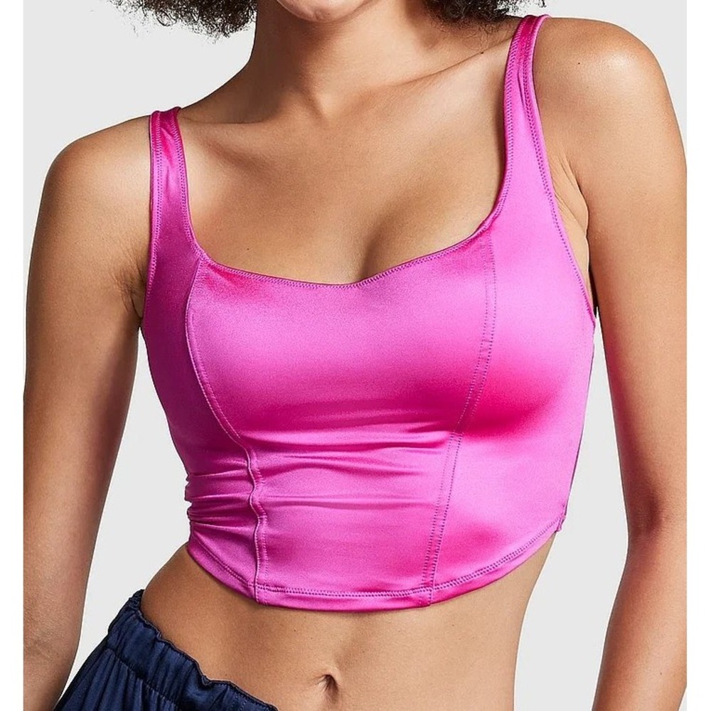 Victoria's Secret PINK Lightly Lined Corset Bra Top L/G Hot Pink Wireless NWT
